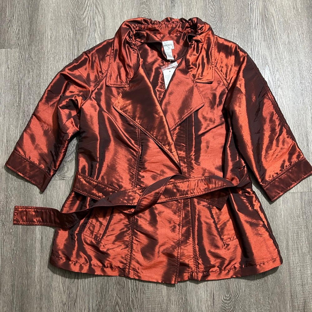 Chico's Sophisticated Shimmer Marilee‎ Topper 2 US Large 12-14 Belted Jacket New